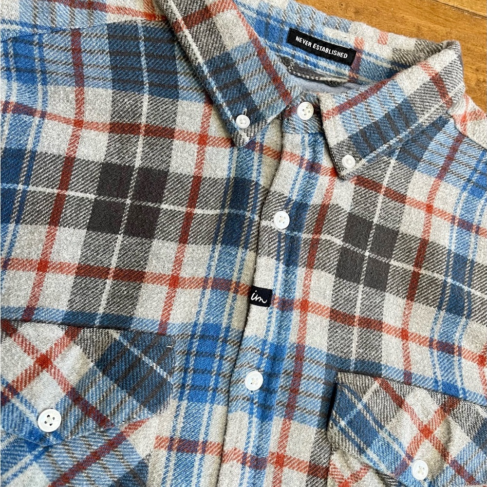 Imperial Motion Blue and Gray Casual Button Down Shirt - Picture 2 of 5